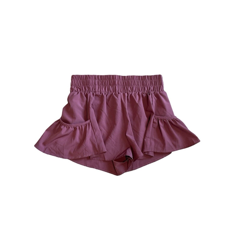 NWT BMJL Flowy Running Shorts Ruffle Hem Elastic Waist Pockets Mauve Size L - Picture 1 of 7